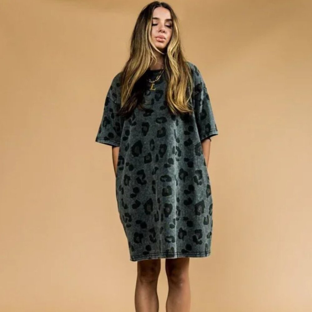 DRESSED IN LALA 'On The Prowl' T-Shirt Dress in LEOPARD (2X)